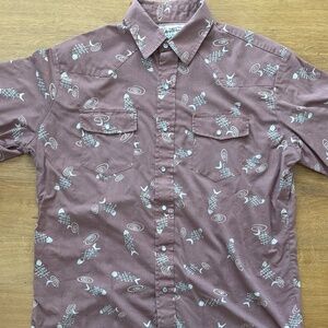 Western Aloha Pearl Snap Retro Mid-Century Fish Pattern Short Sleeve Shirt Large